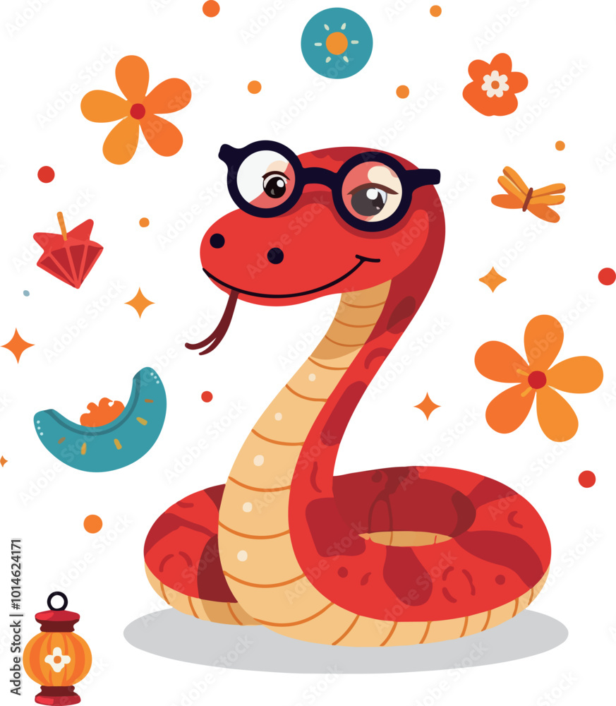 Fototapeta premium Playful Snake with Glasses Illustration