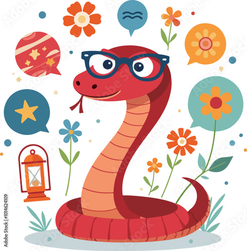 Playful Snake with Glasses Illustration