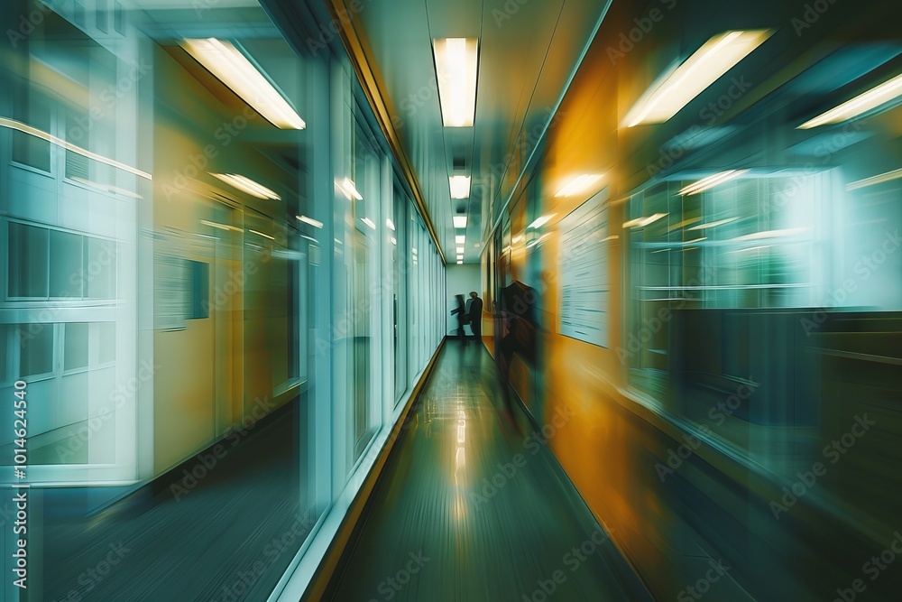 Obraz premium Office Corridor Scene with Blurred Motion
