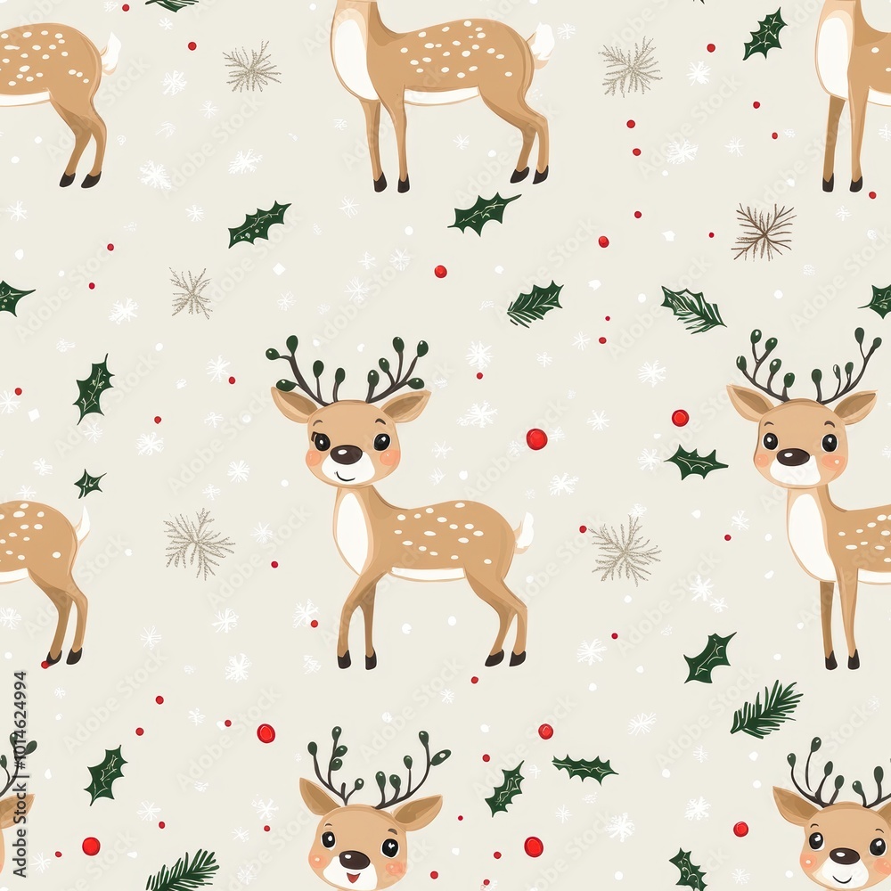 Cute Cartoon Reindeer Seamless Pattern Design Cute Cartoon Reindeer Seamless Pattern Design