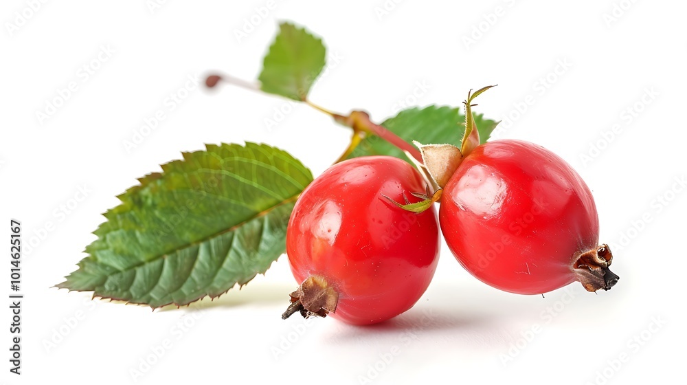 Rose hip with leaves isolated on white background Rose hip with leaves isolated on white background