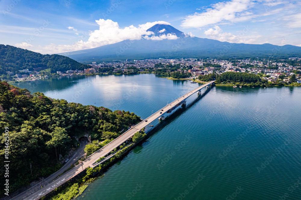 View of the lake Kawaguchi in Fujikawaguchiko in Yamanashi Prefecture near Mount Fuji, Japan