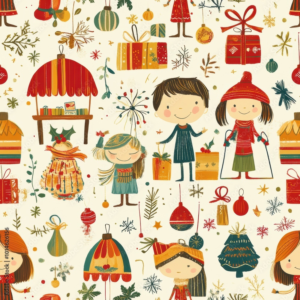 Fototapeta premium Festive Cartoon Seamless Pattern for Holiday Designs