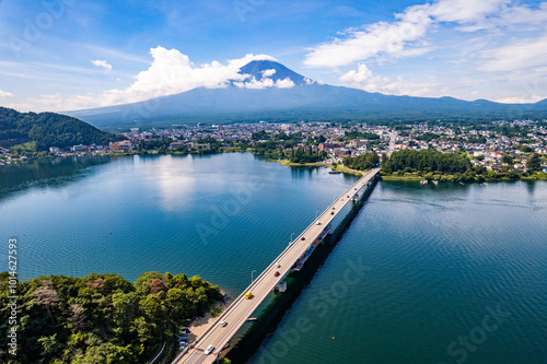 View of the lake Kawaguchi in Fujikawaguchiko in Yamanashi Prefecture near Mount Fuji, Japan photo