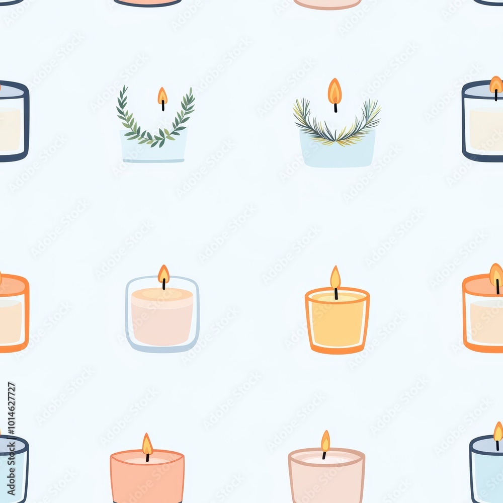 Seamless Pattern of Craft Candles in Cartoon Style Seamless Pattern of Craft Candles in Cartoon Style