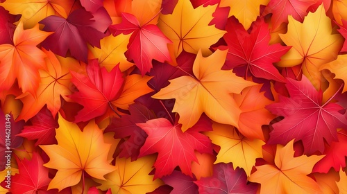 Vibrant Red and Orange Maple Leaves Close-Up