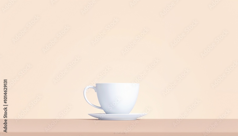 Obraz premium Simple vector illustration of an empty white cup on a table in flat design with smooth lines and pastel colors