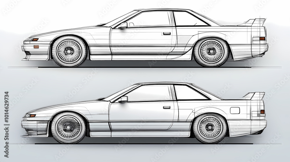 car thin line drawing different view set car thin line drawing different view set