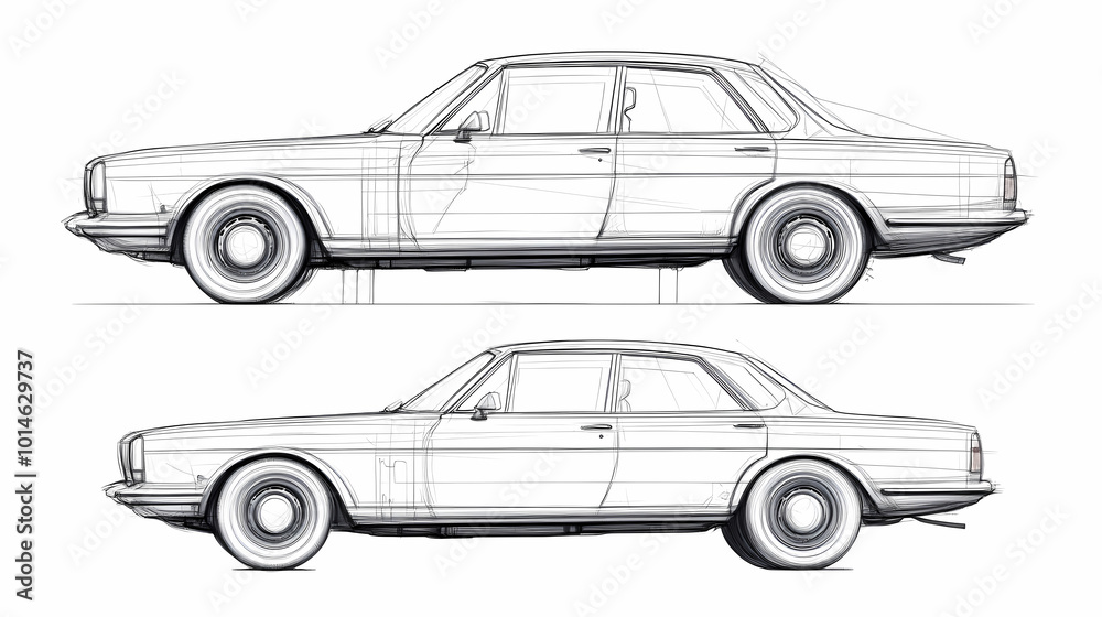 Naklejka premium car thin line drawing different view set