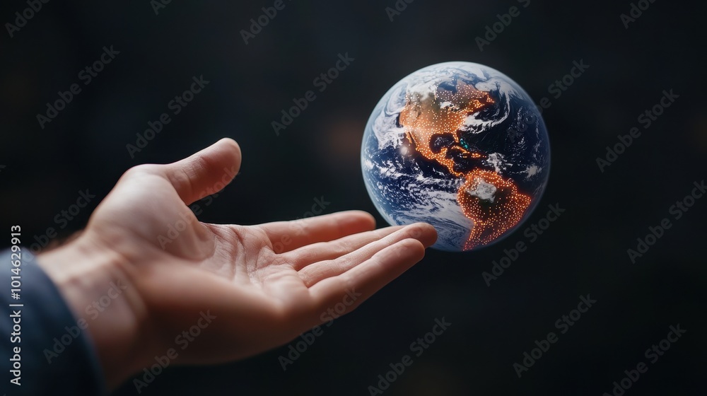 A person holds a glowing, miniature Earth, symbolizing care, responsibility, and the interconnectedness of humanity and the planet. A person holds a glowing, miniature Earth, symbolizing care, responsibility, and the interconnectedness of humanity and the planet.