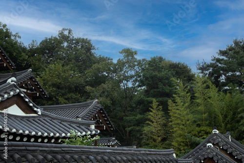 This is a beautiful tiled roof of a Hanok, a traditional Korean house.한국의 전통가옥인 아름다운 한옥의 기와지붕 입니다.