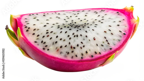 A single slice of dragon fruit showcasing its unique texture on a transparent PNG