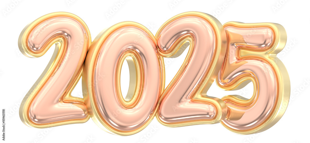 Happy New Year Number 2025 Copper Polished 3D Render Happy New Year Number 2025 Copper Polished 3D Render