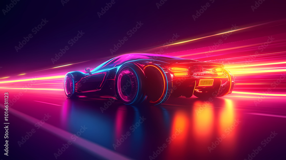 Vector illustration.port car of the future. Concept of neon. A virtual control system that glows. Road traffic. Background for interfaces, logos, banners. Vector illustration.port car of the future. Concept of neon. A virtual control system that glows. Road traffic. Background for interfaces, logos, banners.