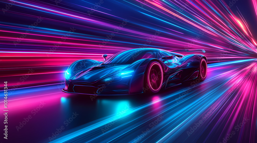 Vector illustration.port car of the future. Concept of neon. A virtual control system that glows. Road traffic. Background for interfaces, logos, banners. Vector illustration.port car of the future. Concept of neon. A virtual control system that glows. Road traffic. Background for interfaces, logos, banners.