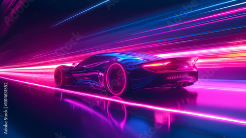 Vector illustration.port car of the future. Concept of neon. A virtual control system that glows. Road traffic. Background for interfaces, logos, banners.