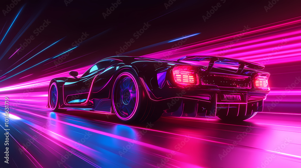 Vector illustration.port car of the future. Concept of neon. A virtual control system that glows. Road traffic. Background for interfaces, logos, banners. Vector illustration.port car of the future. Concept of neon. A virtual control system that glows. Road traffic. Background for interfaces, logos, banners.