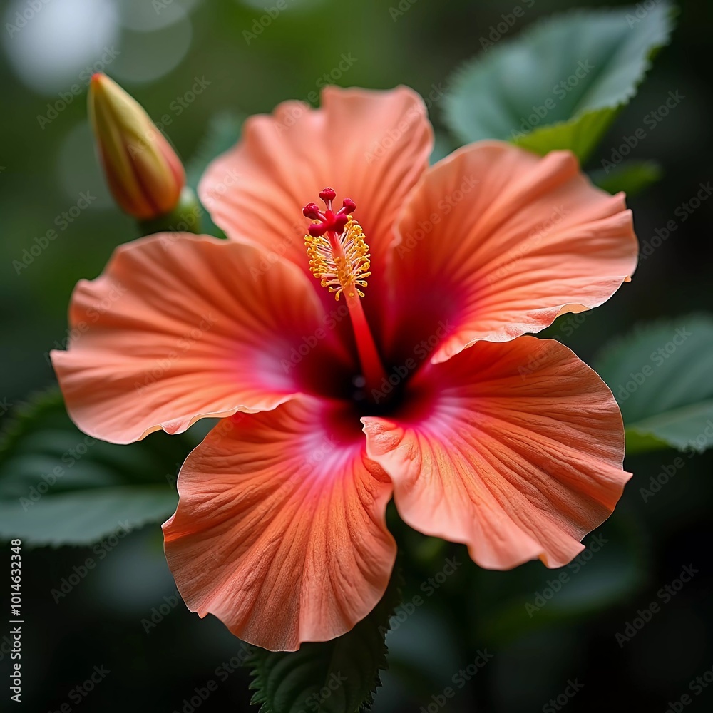 Bright red hibiscus flowers showcase intricate petals in flourishing garden. The lush greenery creates a vibrant backdrop for their beauty. Hibiscus is large genus of plants in Malvaceae family. AI Bright red hibiscus flowers showcase intricate petals in flourishing garden. The lush greenery creates a vibrant backdrop for their beauty. Hibiscus is large genus of plants in Malvaceae family. AI