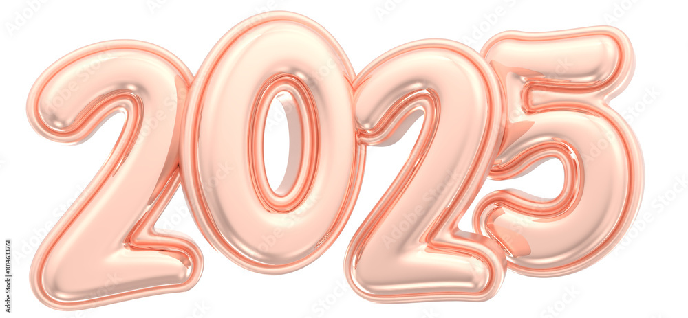 Happy New Year Number 2025 Copper Polished 3D Render Happy New Year Number 2025 Copper Polished 3D Render