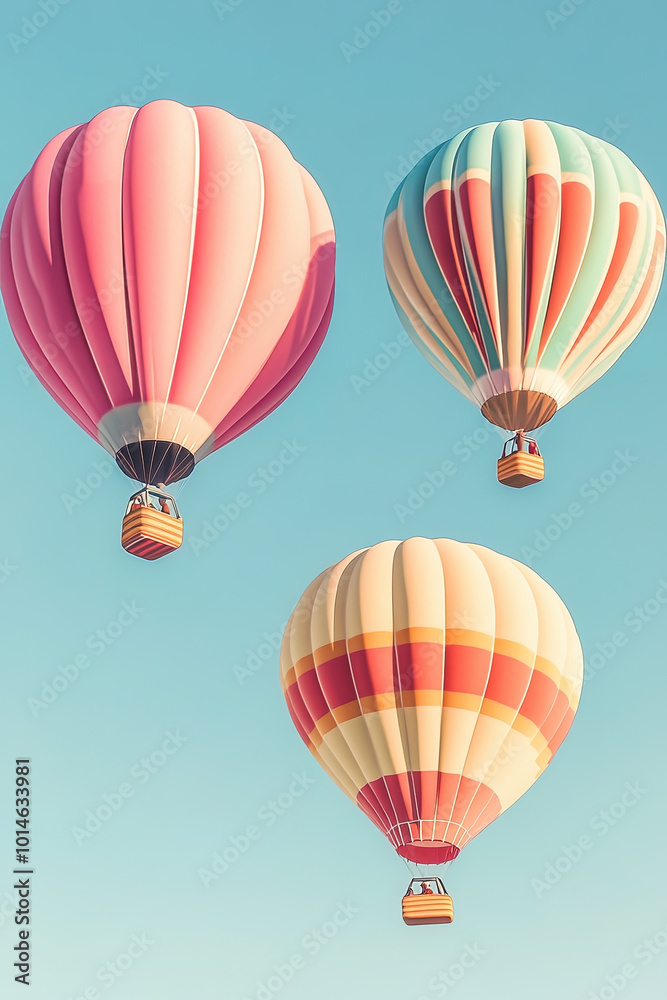 Obraz premium colorful hot air balloon in blue sky background, 3d illustration