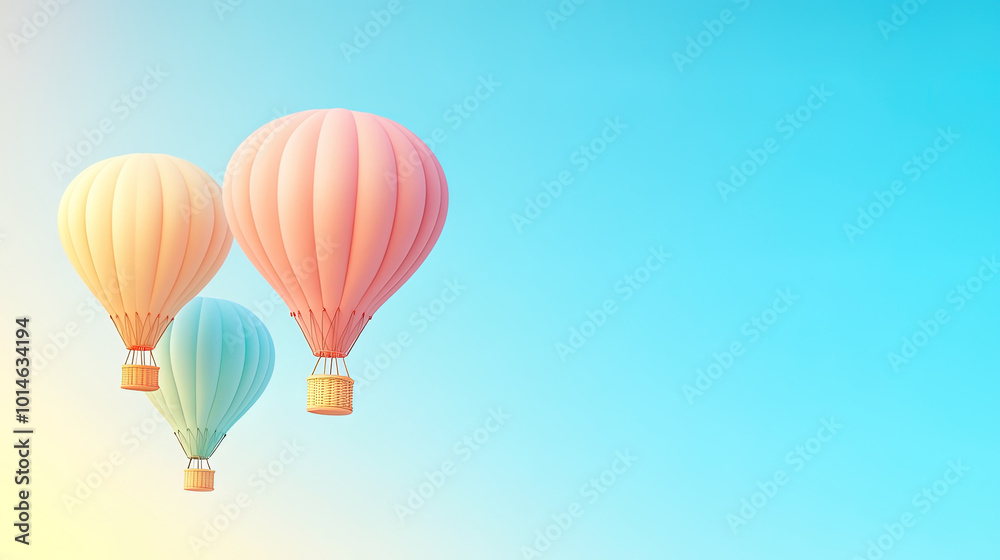 Obraz premium colorful hot air balloon in blue sky background, 3d illustration