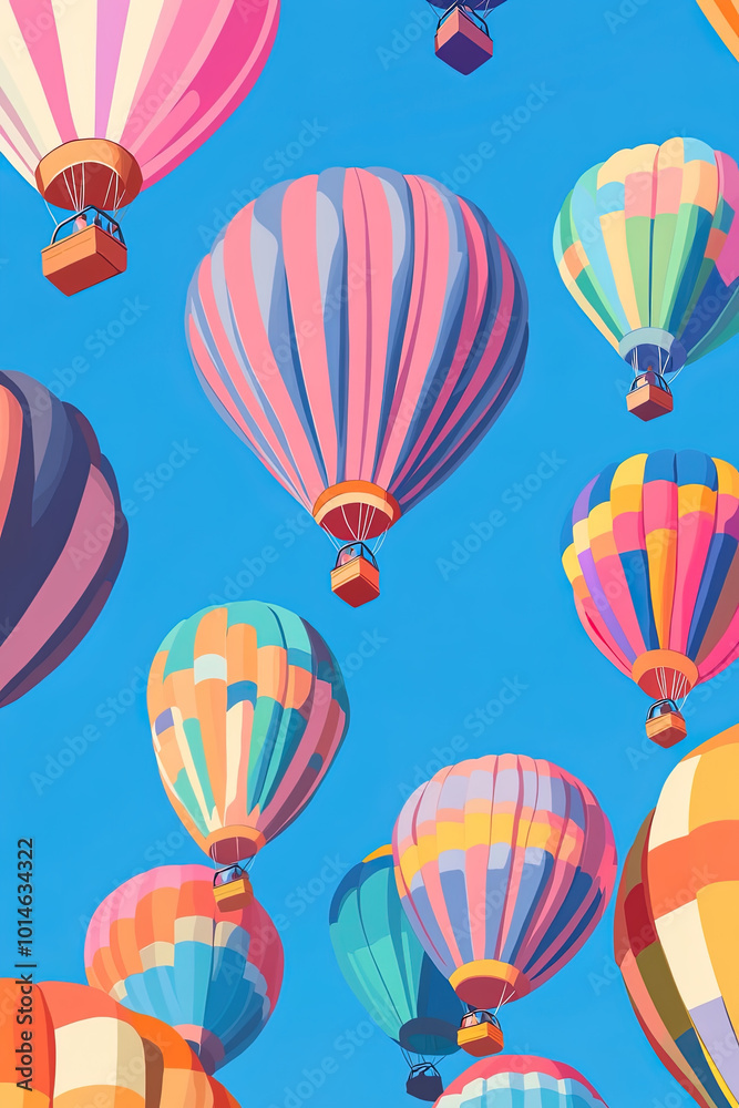 Naklejka premium colorful hot air balloon in blue sky background, watercolor illustration