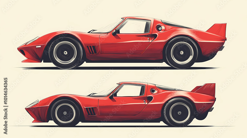 Retro sport car. Hand drawn car front back top and side view. Vector illustration Retro sport car. Hand drawn car front back top and side view. Vector illustration