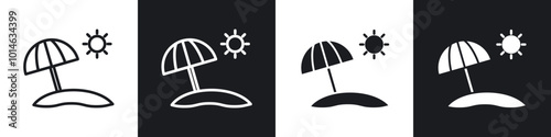 Beach icons set. filled and line illustration