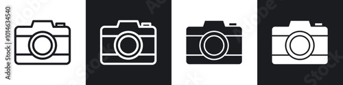 Camera icons set. filled and line illustration