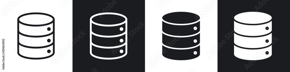 Database icons set. filled and line illustration Database icons set. filled and line illustration