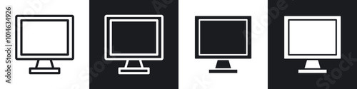 Desktop icons set. filled and line illustration
