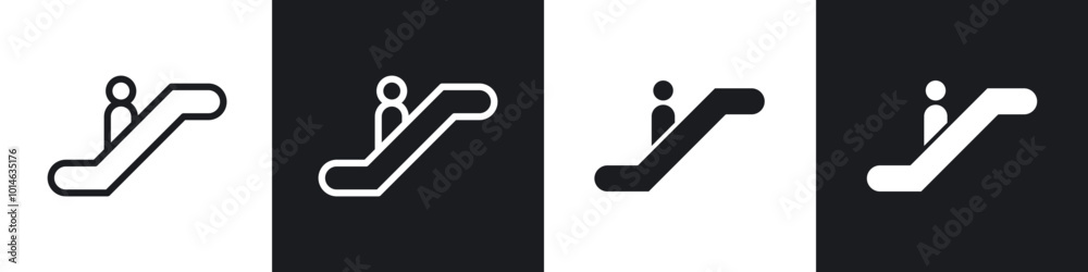 Escalator icons set. filled and line illustration Escalator icons set. filled and line illustration