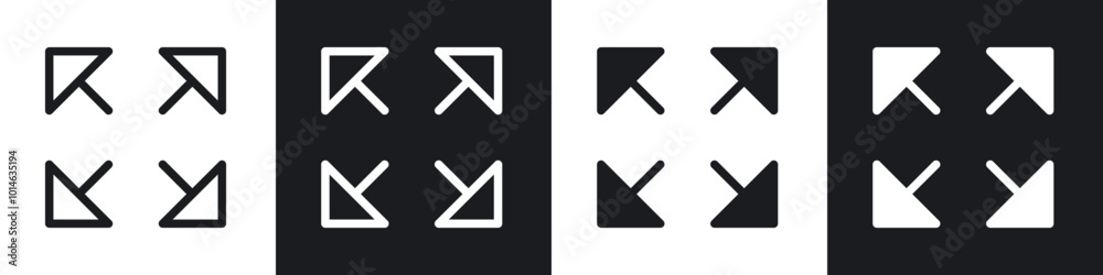 Expand icons set. filled and line illustration Expand icons set. filled and line illustration