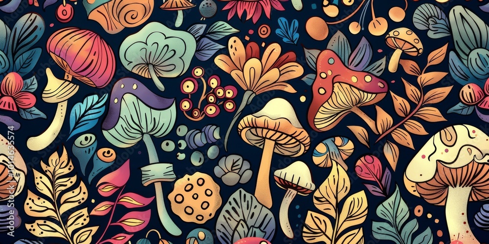 Whimsical hand-drawn cartoon design with a background pattern.