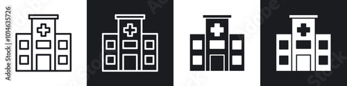 Hospital icons set. filled and line illustration