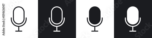 Microphone icons set. filled and line illustration