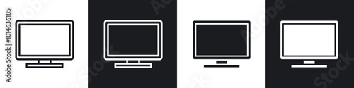 Monitor icons set. filled and line illustration