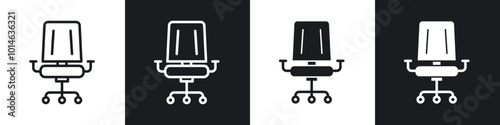 Office chair icons set. filled and line illustration