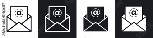 Open email icons set. filled and line illustration