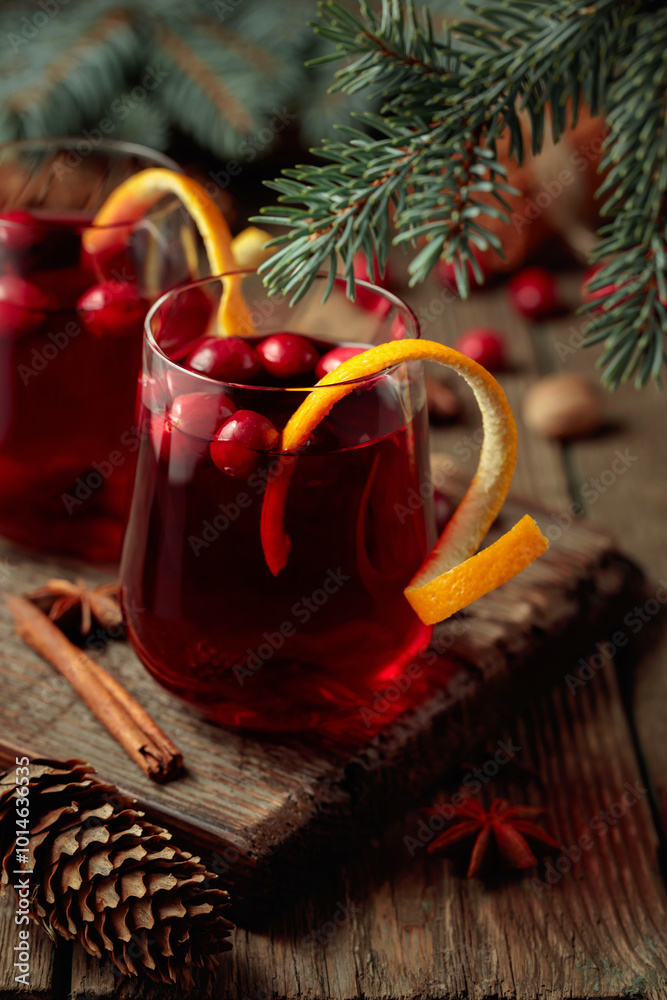 Christmas drink with spices and cranberries. Christmas drink with spices and cranberries.