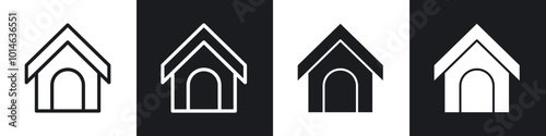 Pet house icons set. filled and line illustration