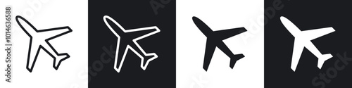 Plane icons set. filled and line illustration
