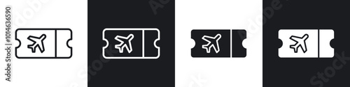 Plane Ticket icons set. filled and line illustration
