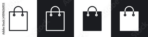 Shopping bag icons set. filled and line illustration