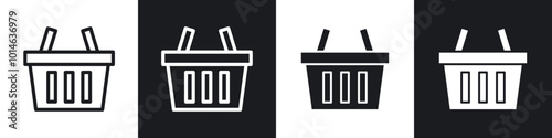 Shopping basket icons set. filled and line illustration