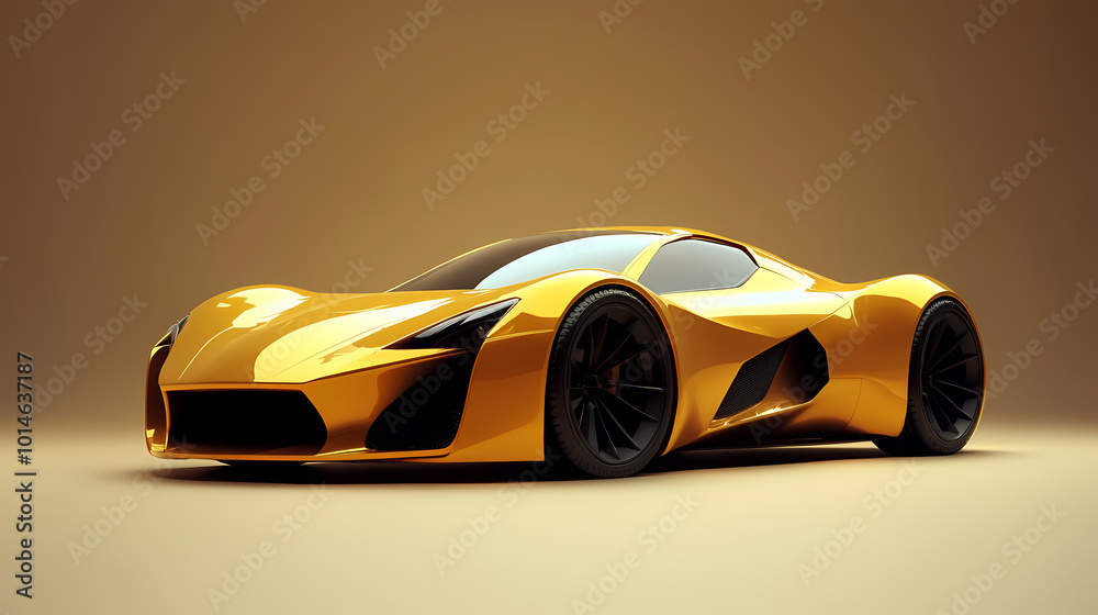 Fototapeta premium Sport car; light, yellow, gold, white on background. 3D illustration