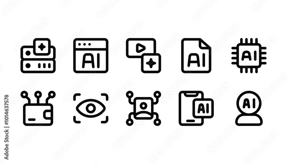 Artificial intelligence icon pack line style Artificial intelligence icon pack line style
