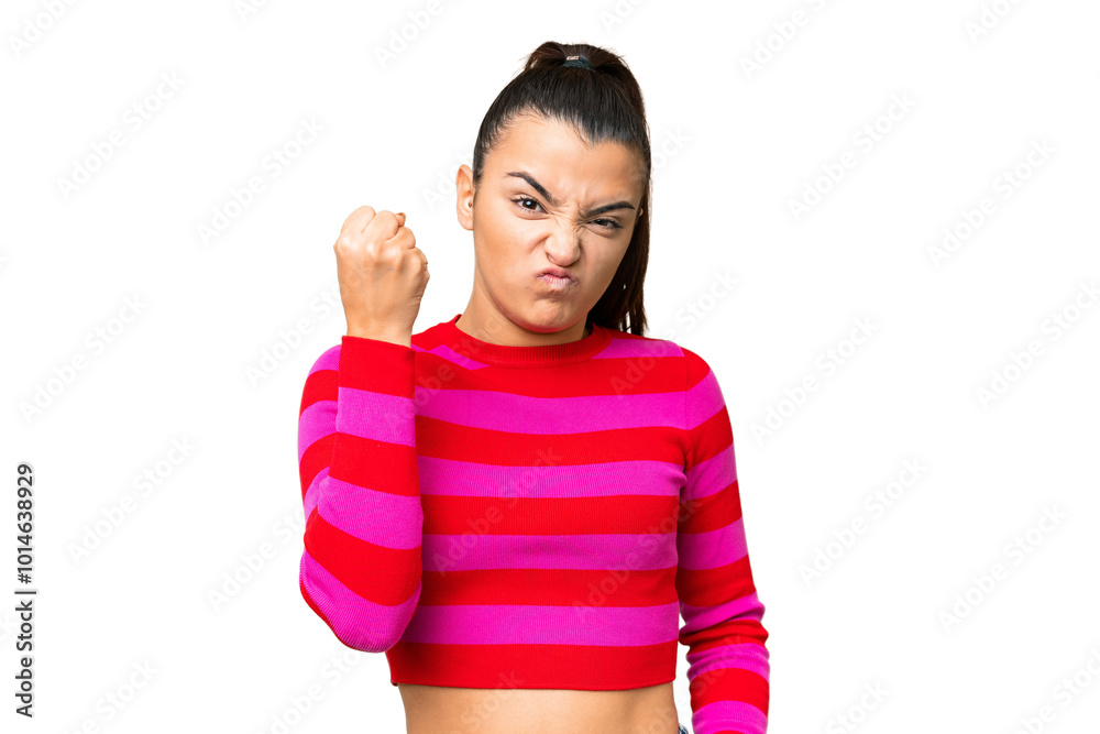 Young beauty woman over isolated chroma key background with unhappy expression Young beauty woman over isolated chroma key background with unhappy expression