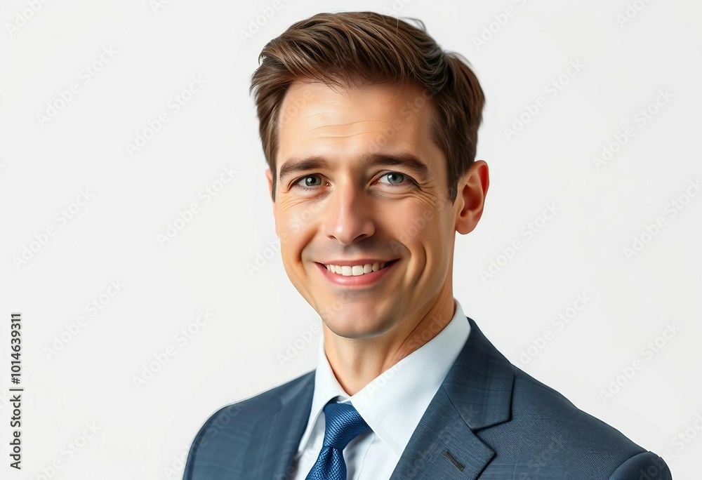 Portrait of a middle-aged male politician and businessman in formal attire, isolated on a plain white background. Portrait of a middle-aged male politician and businessman in formal attire, isolated on a plain white background.