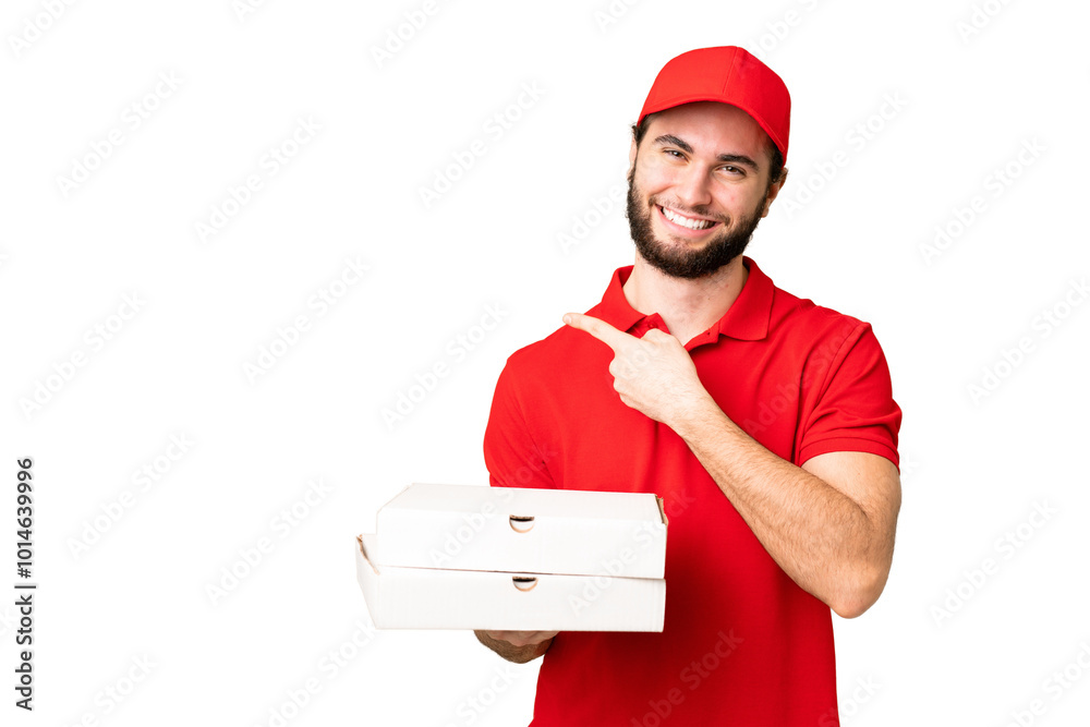 pizza delivery man with work uniform picking up pizza boxes over isolated chroma key background pointing to the side to present a product pizza delivery man with work uniform picking up pizza boxes over isolated chroma key background pointing to the side to present a product